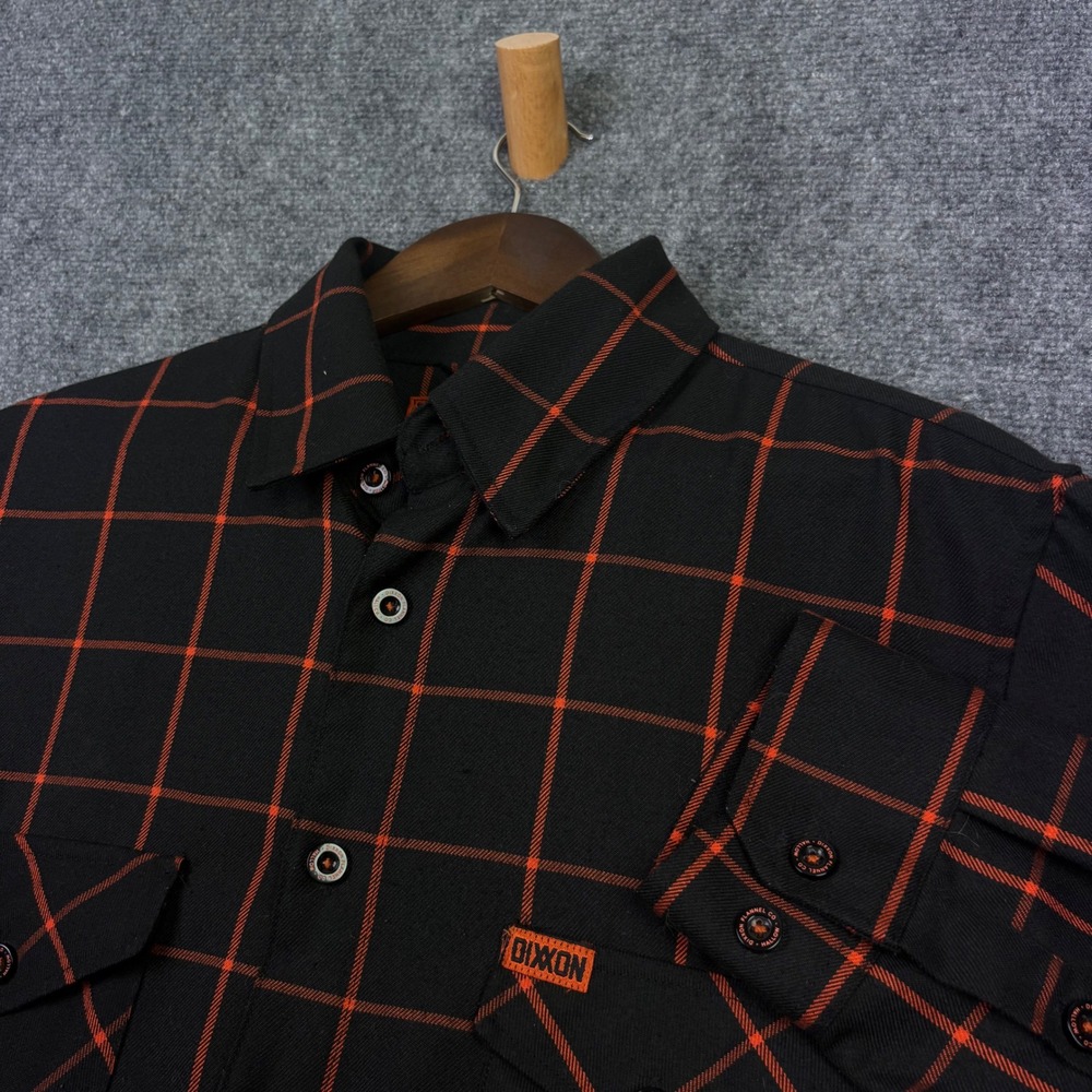 Dixxon Flannel Co Shirt Mens M Black Orange Hallow D-Tech Plaid Button Up 0662